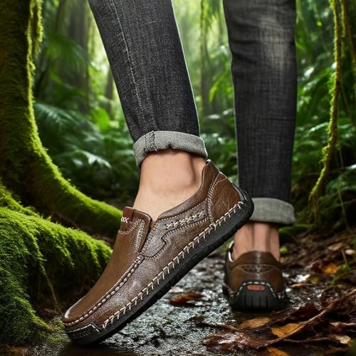 Brown Mens Handmade Genuine Leather Loafers, The First Young Shoes Men, Driving Moccasins Men, Anti Slip, Comfortable, Breathable3