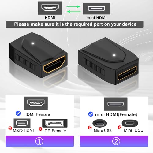 Adaptador HDMI hembra a Mini HDMI hembra 8K QIANRENON 2 pzas miniatura 2