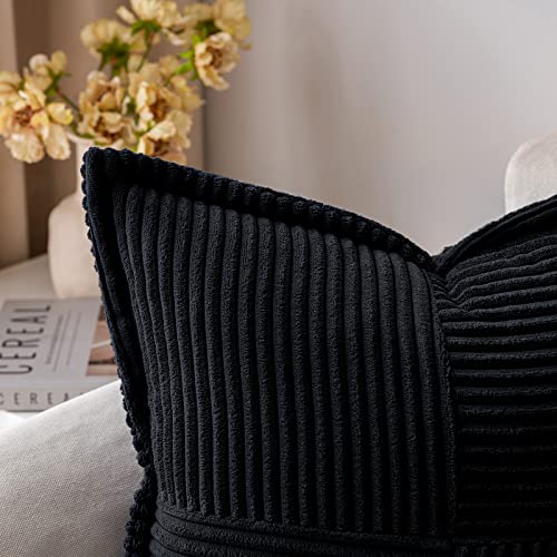 MIULEE Corduroy Cushion Covers Pack of 2 Decorative Modern Patchwork Throw Pillow Covers Soft Pillowcase Cushions for Home Spring decor Sofa Couch with Invisible Zipper 20x20 Inch Black - Image 3