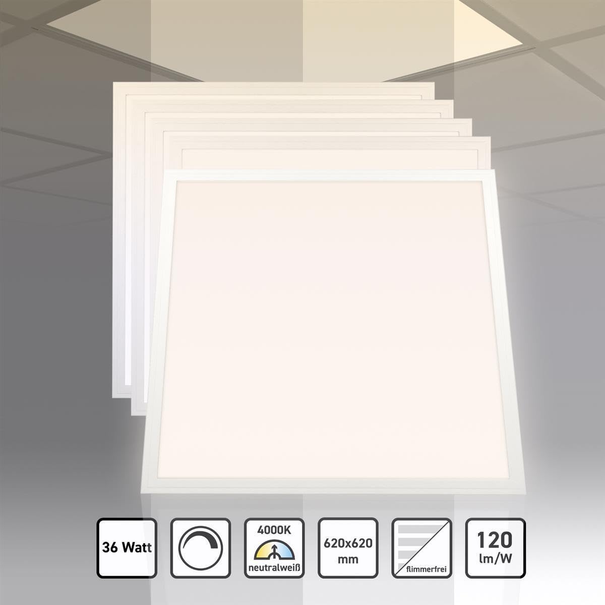 5x LED Panel 62x62 4000K Neutralweiß dimmbar 0-10V 36W
