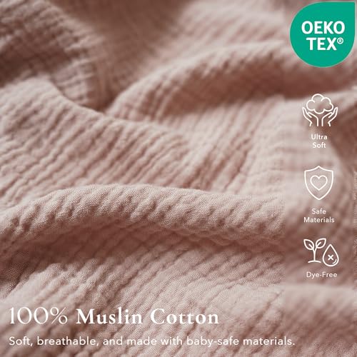 Image of Konssy Muslin Crib Sheets for Girl Boy, 2 PCS Soft and Breathable Cotton Baby Sheets for Standard Crib Mattress, 52 inchx 28 inch (Vintage Petals,Taupe)