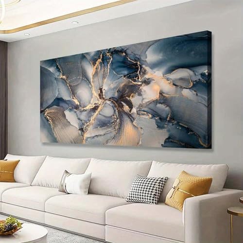 Tableau abstrait marbre et bois 70x140 cm sans cadre pour salon