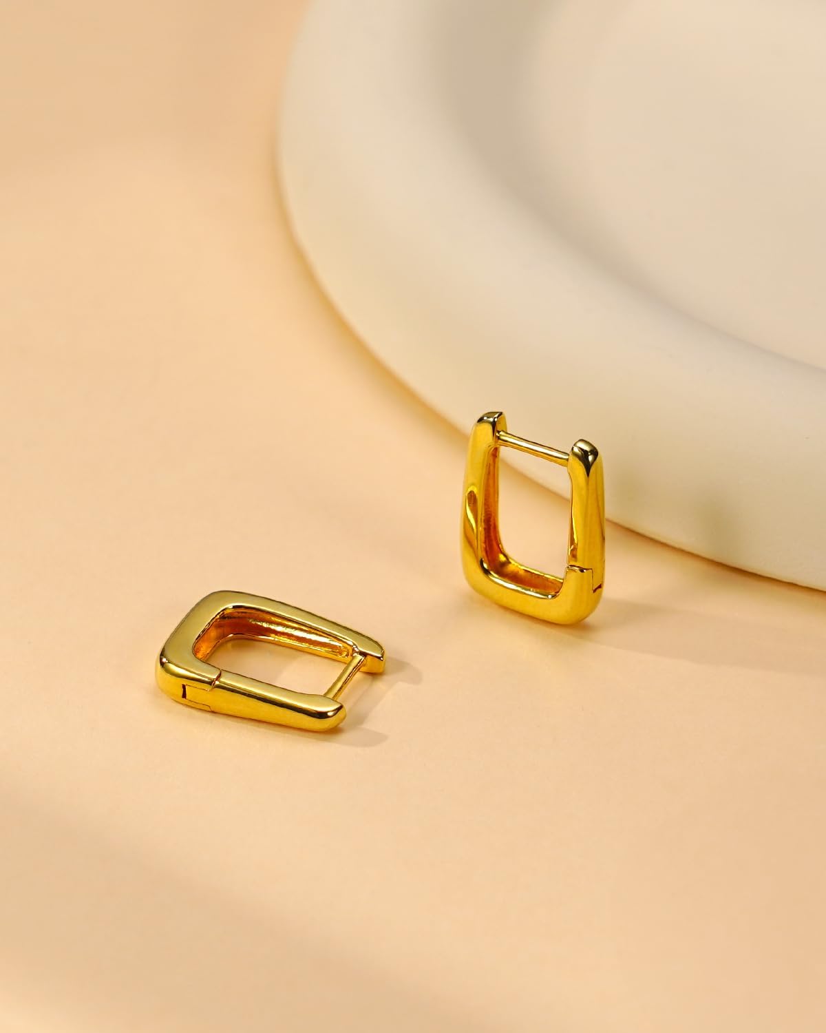 Geometric Hoop Huggie Earrings for Women, 14K Gold Plated Solid 925 Sterling Silver Hypoallergenic Earrings, Daily Wear Stylish Fashion Dainty Jewelry, Christmas Birthday Gifts for Wife Mom Daughter