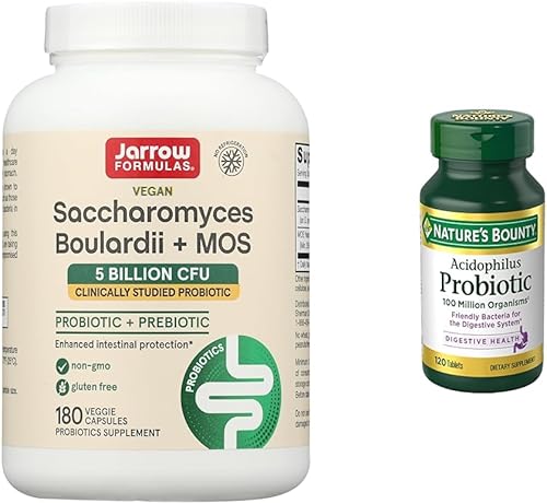 Jarrow Formulas Probióticos Saccharomyces Boulardii + MOS 5 mil millones de UFC de levadura probiótica y probiótico Nature's Bounty Acidophilus,