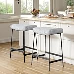 27'' Bar Stools Set of 2, Backless Counter Height Stools, Upholstered Saddle Seat with Thick Cushion & Footrest, Modern Stools for Kitchen, Grey