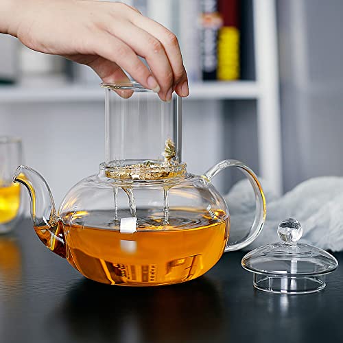 CnGlass Tetera de vidrio apta para estufa, tetera transparente con infusor extraíble de 40,6 oz/1200ml, hojas sueltas y… - Imagen 6