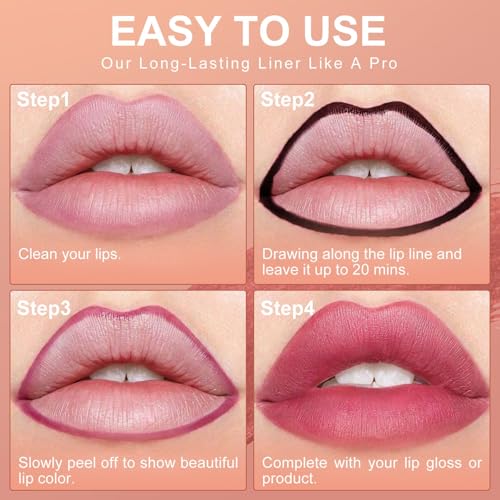 Image of Lip Stain Peel Off, Lip Liner Moisturizing Long-Lasting & Waterproof, Transfer Proof & Plumping, Non-Stick Cup, 2PCS Mauve