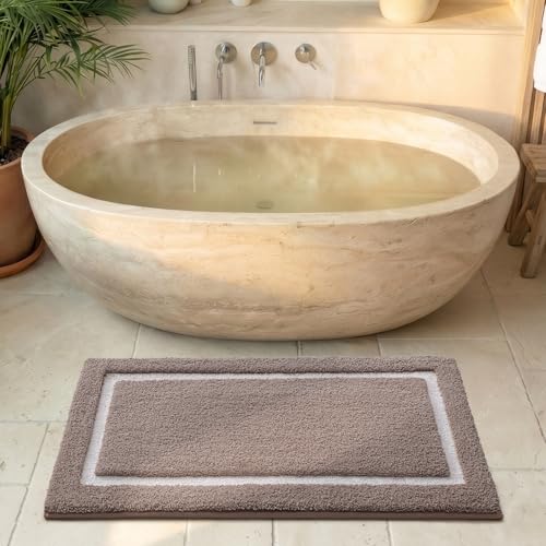 Image of Color&Geometry Extra Soft Bathroom Rugs 36x24, Absorbent Microfiber Bath Rug, Non-Slip Bathroom mat, Washable Plush Bath Mats for Bathroom, Shower, Bathtub, Laundry, Taupe White