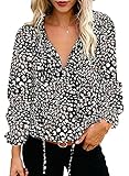 Dokotoo Womens Ladies Cute Floral Printed Chiffon Blouses V Neck Long Sleeve Flowy Shirts Summer Bohemian Tops X-Large Black