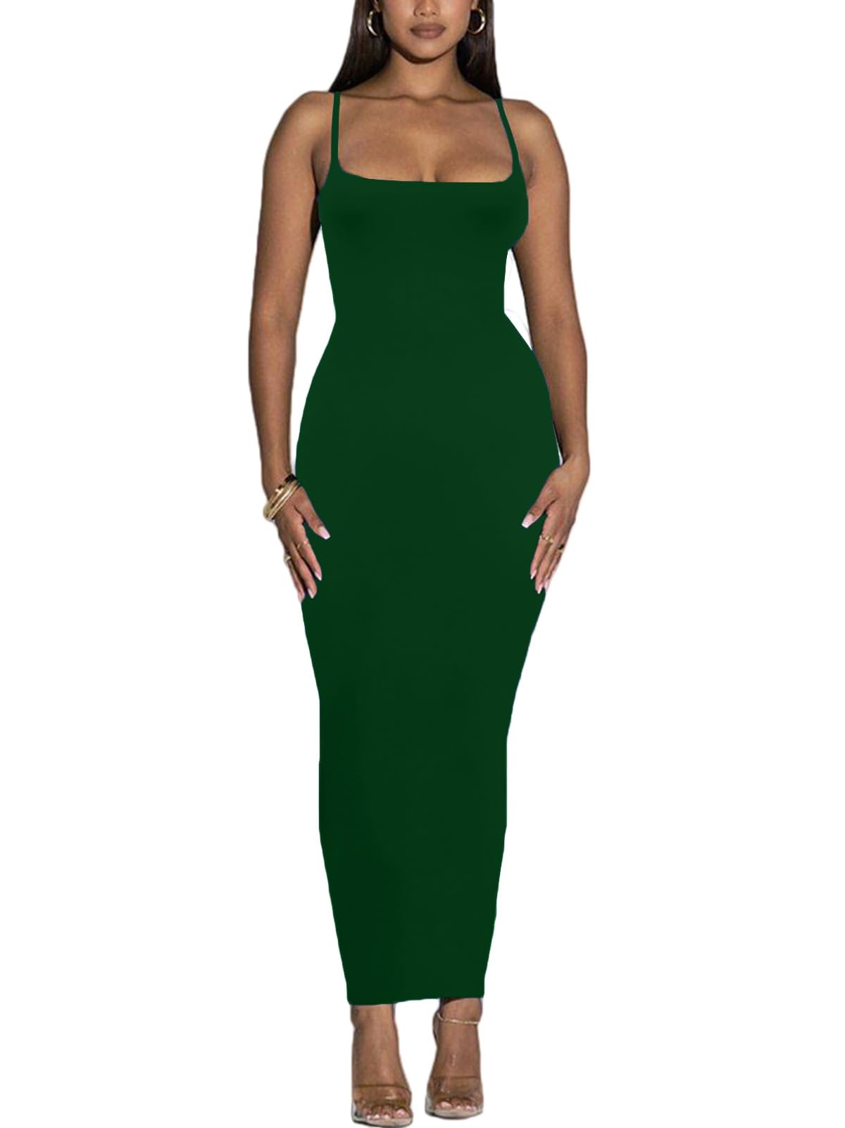 Women's Spaghetti Strap Bodycon Dress - Summer Casual Maxi Club Party Long Tight Slip Dresses
