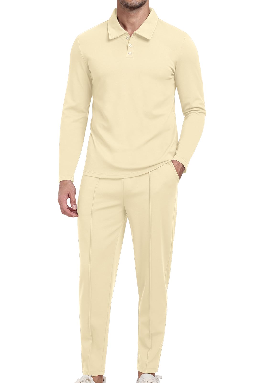 KUYIGO Conjunto deportivo de 2 piezas para hombre, conjunto de sudadera y pantalones deportivos, camiseta de punto gofre, parte inferior de estilo casual, deportivo, ropa deportiva y golf