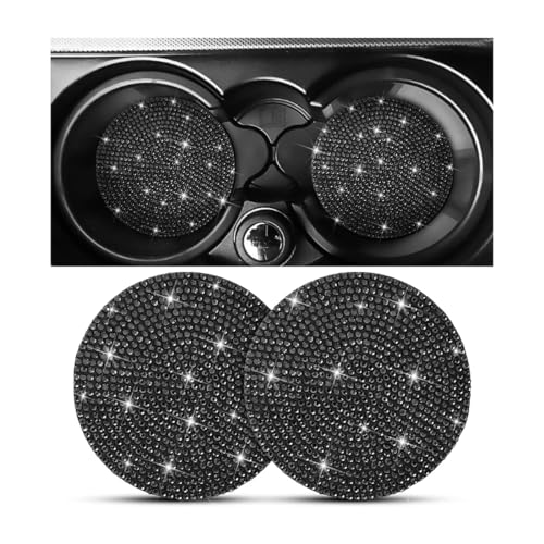 Image of Osilly Bling Car Cup Holder Coaster, 2 Pack Crystal Rhinestone Anti-Slip Insert Coasters, Universal 2.75 Inch Fashion Automotive Cup Mat, Car Interior Accessories Decor Gifts for Women (Black)