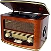 Roadstar HRA-1500MP retro radio met cd-speler (FM-radio, AUX-in, 28 watt muziekvermogen), houtkleurig