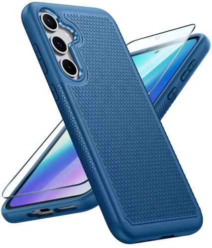 FNTCASE for Samsung A35 5G Case: Dual Layer Shockproof Drop Protection Galaxy 360 Military Grade Protective Mobile Phone Cover Rugged Matte Heavy Duty Slim TPU Blue