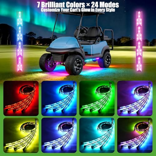 Image of 10L0L Golf Cart Underglow Light Kit with Canopy Lights, IP67 Waterproof, 24 Dream Color Modes Wireless Remote Music Sync, 12V-80V Wide Voltage Fit for Yamaha EZGO Club Car