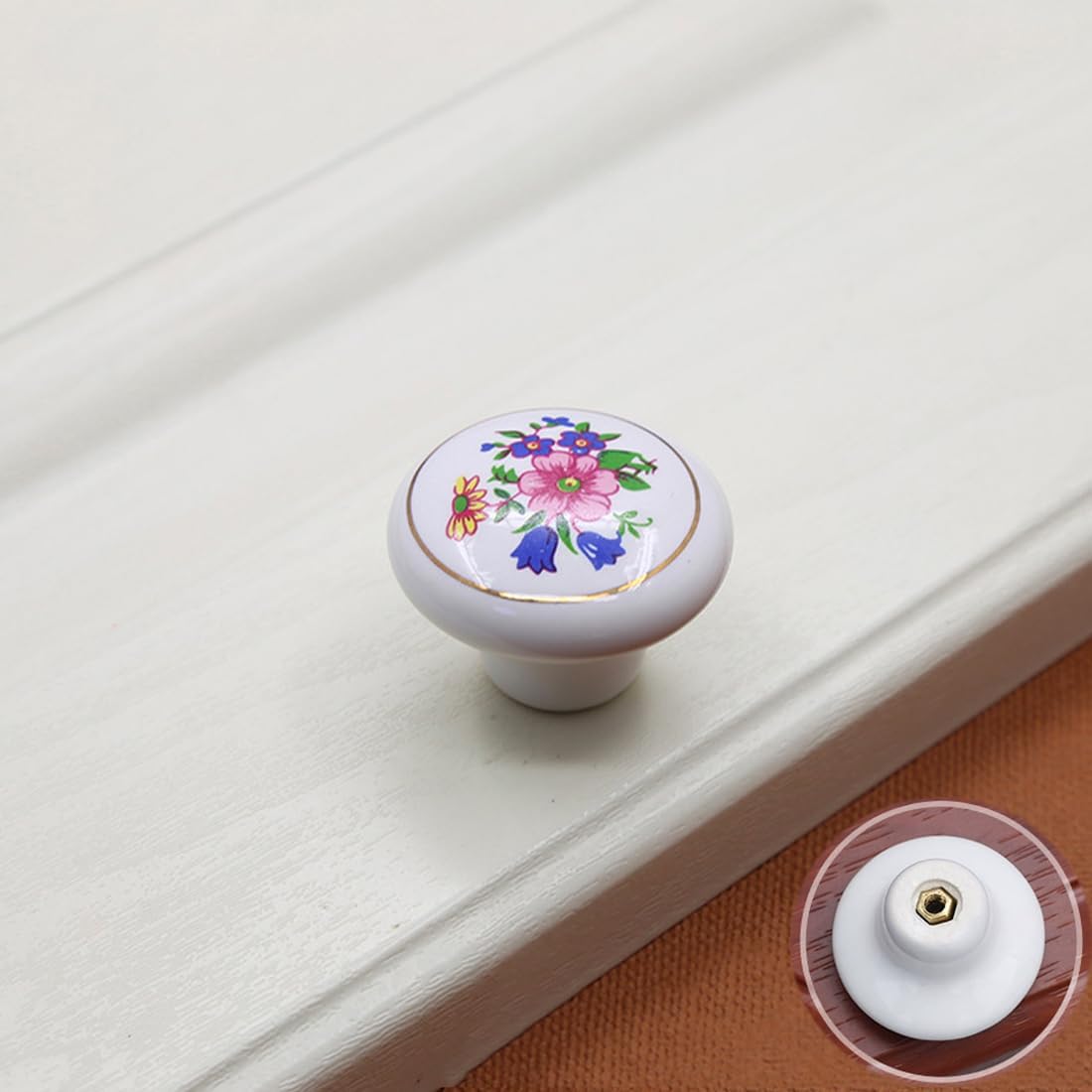 Ceramic Drawer Knobs, [6 Pack] Vintage Flower Cabinet Knobs, Floral Knobs for Dresser, Door, Kitchen (Flower-Orchid, 6 Pieces)