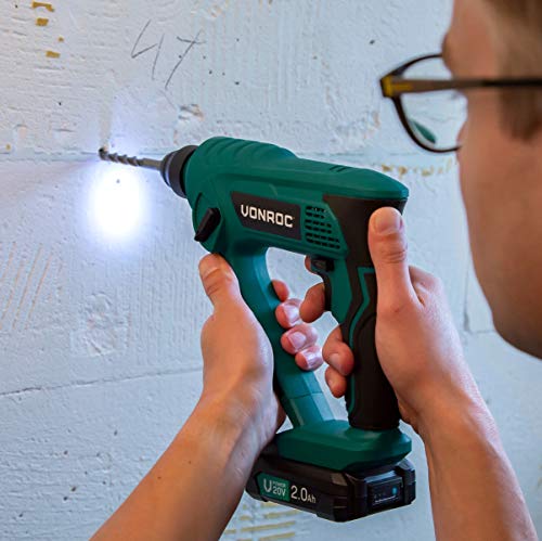 VONROC Akku-Bohrhammer – VPower 20 V – Inkl. 2,0 Ah Akku und Ladegerät – 1,3 Joule – SDS-plus – Inkl. Zubehör und Werkzeugtasche – Bild 5