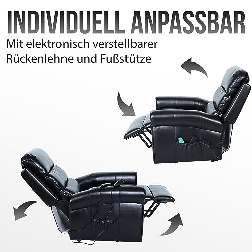 Mendler Fernsehsessel HWC-K63, Relaxsessel Sessel, Liegefunktion Aufstehhilfe Massage Heizfunktion, Kunstleder - schwarz – Bild 6