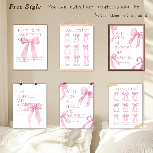 Shescrzionu 4 PCS Coquette Room Decor and Pink Bow Decor Dorm Wall Art Decor Aesthetic For College Teen Girls, 12x16 Bible Verses Wall Decor, Preppy Posters for Bow Pictures for Bedroom - A06 by Shescrzionu - Used condition - Image 3