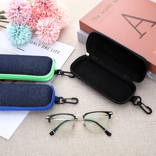 Image of 3 PCS Denim Glasses Case,Zipper Eye Glass Case Portable Glasses Storage Box, Travel Glass Cases with Hook Clasp, Sunglass Kazoo Storage Box Harmonica Cases for Men Women Students