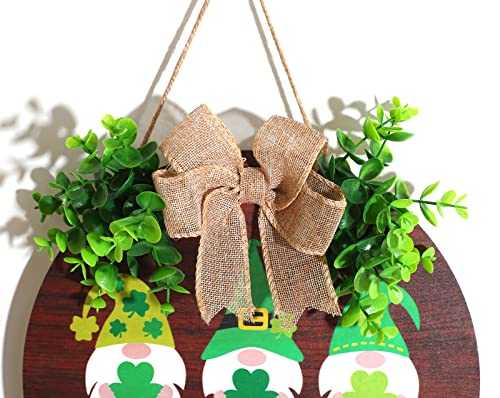 Davsolly St Patrick Day Welcome Sign For Front Door Décor St Patrick Day Wood Door Wreath With Gnomes Shamrock Burlap Bow Decoration #TOP1