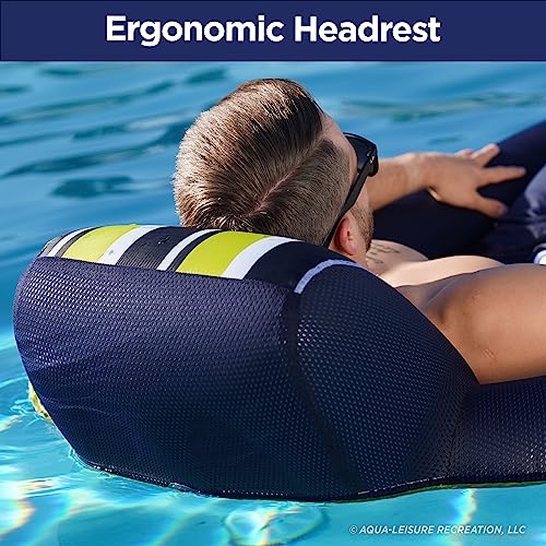 Aqua Luxury Pool Float Lounge – Extra Large – Heavy Duty, Inflatable Pool Floats For Adults With Headrest, Backrest, Footrest & Cupholder – Navy/Green/White Stripe #TOP4
