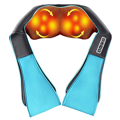 Neck Back And Shoulder Massager, Electric Shiatsu Massager With Heating, Deep Tissue 3D Kneading Pressure Massager For Neck, Back, Shoulder, Foot, Legs And Body Muscle Pain Relief (Blue) #TOP23
