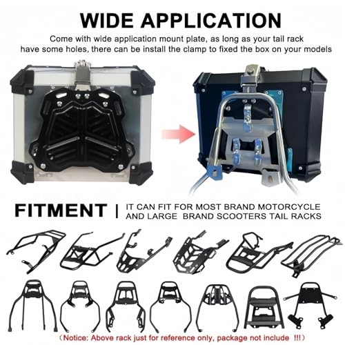 Coffre de moto en aluminium 80L Argent avec support universel - 6
