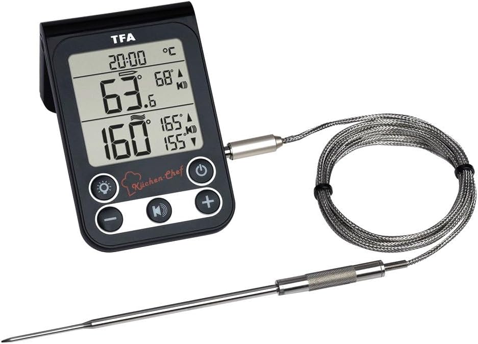 TFA-Dostmann Kitchen Digital Cooking Chamber and Barbecue Thermometer for Controlling Core Temperature, Black Plastic, 6 x 2 x 10 cm