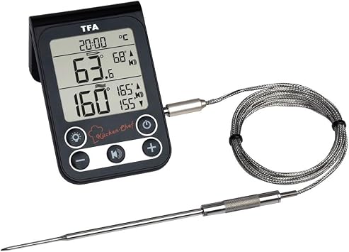 TFA-Dostmann Kitchen Digital Cooking Chamber and Barbecue Thermometer for Controlling Core Temperature, Black Plastic, 6 x 2 x 10 cm