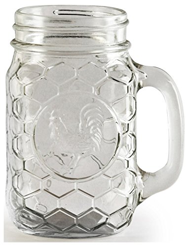 Circleware Glass Mason Jar Set of 4 175 oz Rooster Mugs