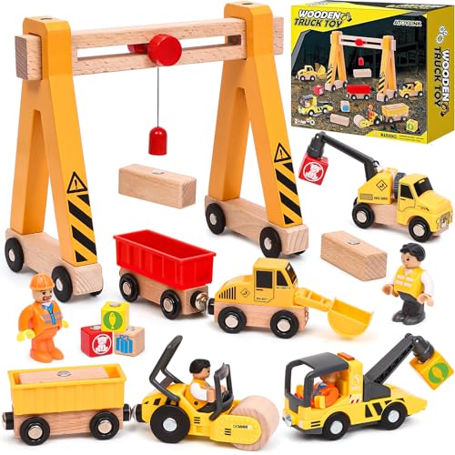 Baufahrzeuge Baustelle Kinder Geschenke Jungen 2 3 4 5 Jahre Holz...