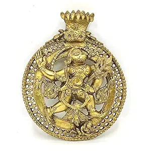 Plus Value Sankat Mochan Bahubali Hanuman Yantra Brass Idol Vastu Remedies Products for South, SW Facing Main Door Home Office Entrance (7 x 6 Inch, Gold)