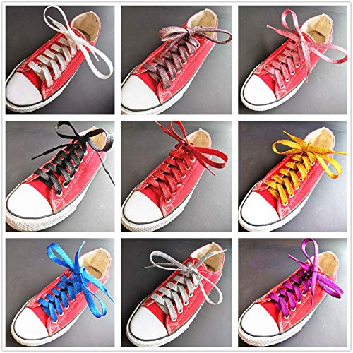 Glitter Shoe Laces (2 Pairs 45\") Sparkly Shiny Flat Shoelace for Sneakers Canvas Athletic Girls\' Cheerleading Shoes