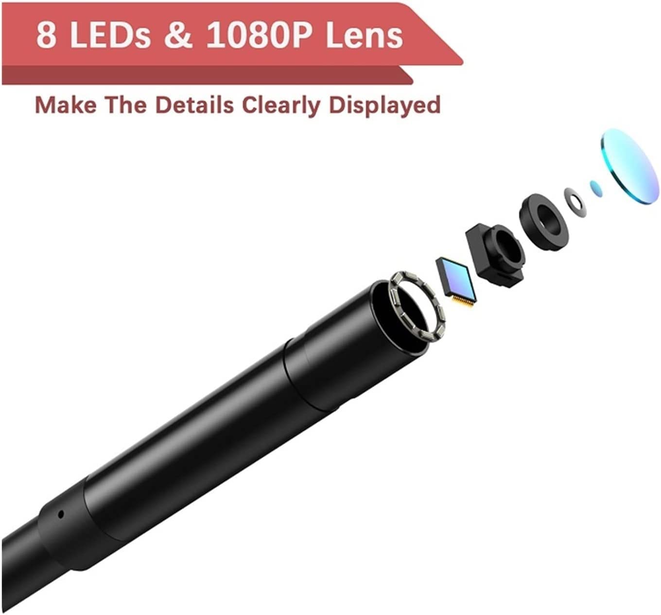 Endoskopy techniczne Endoskopowa kamera inspekcyjna Endoskop przemysłowy Boroskop z obiektywem 8 mm z 8 diodami LED Endoskop HD diagnostyczne (Color : Rigid Cable Set, Size : 10m)