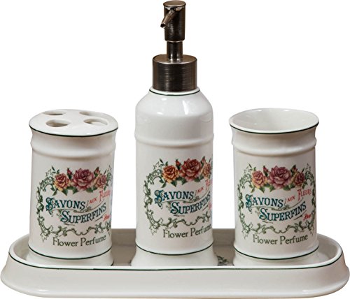 Biscottini Set Bagno per lavabo 4 pz | Accessori Bagno, Porta Sapone Liquido e Porta spazzolino, Vassoio portaoggetti e Bicchiere Bagno | Set Bagno Accessori