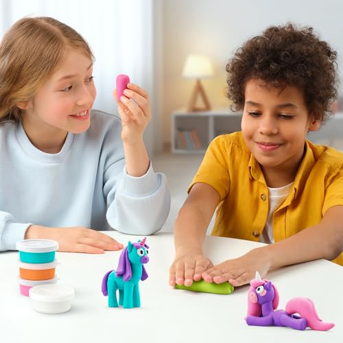 Image of HEY CLAY Modelling Air-Dry Clay with Fun Interactive App - Modeling Clay and Crafts Set for Kids Ages 3 to 8 - Series Rainbow Unicorns, 3 cans (Sunny)