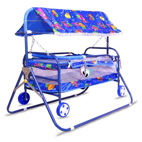 Image of Avani MetroBuzz Baby Swing Mosquito Net Jhula Palna Stroller Swing for Born Baby 1-2 Years Babies-Newborn Baby Cotton Baby Sleep Baby Bedding Swings with Wheels (Blue)