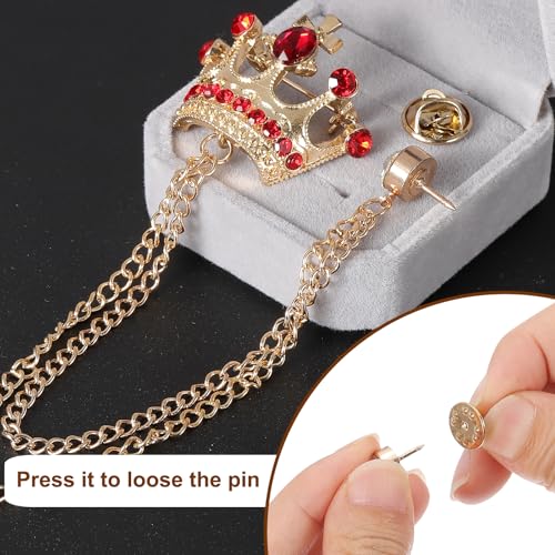 Image of PATIKIL Crown Hanging Chain Brooch Pins, Rhinestone Suit Pins Fashion Crystal Lapel Pins