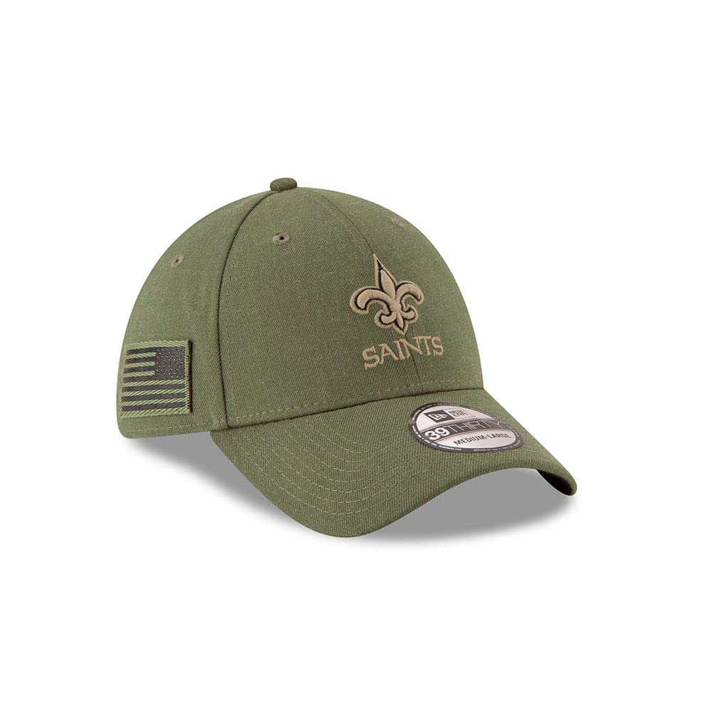 New Era Men's Green New Orleans Saints 39Thirty Stretch Cap On Field 2018 Salute To Service - S-M