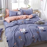 Fansu Juego de Ropa de Cama de 4 Piezas, Cremallera Funda de Edredón Funda de Almohada y Sábana Respirable Microfibra Poliéster con Diseño de Hoja Impresión (180 * 220cm,Púrpura)