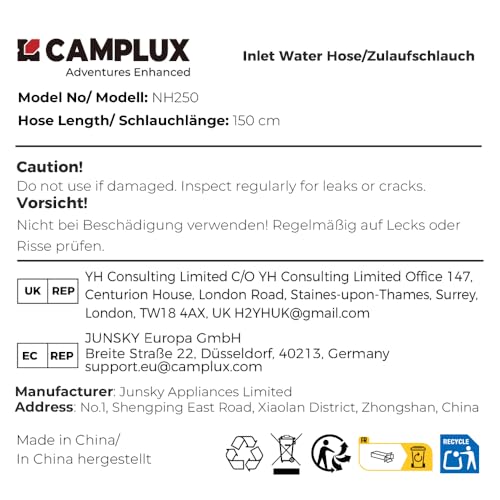 CAMPLUX Inlet Pipe Feed Hose for Nano Water Heater 1.5 Metres, Quick Connector, NH250, Blue, 150 cm - Image 2