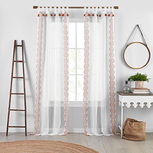 Elrene Home Fashions Shilo Boho Sheer Tab Top Window Curtain Panel with Tassels, 52"x95" (1, Terracotta, W 52" x L 95" (1 Panels)