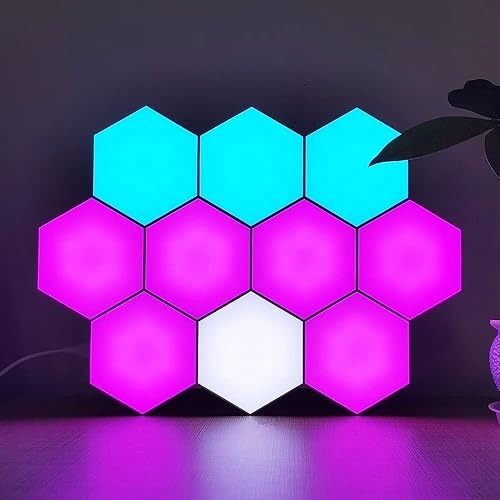 Luces LED hexagonales  Juego de luces LED de pared de alta calidad " 6 piezas " control remoto y sensibilidad táctil, iluminación RGB, decoración