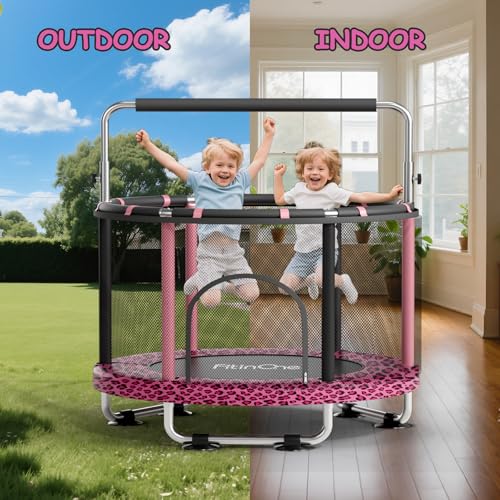 Image of 55 inch Toddler Mini Trampoline for Kids, Indoor Outdoor Toys with Swing, 440lbs Baby Kids Trampoline, Gymnastics Bar, Birthday Gifts for Boy Girl Age 1-8