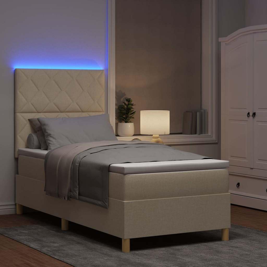 Łóżko LED nowoczesne minimalstyczne 100x200 cm kremowy