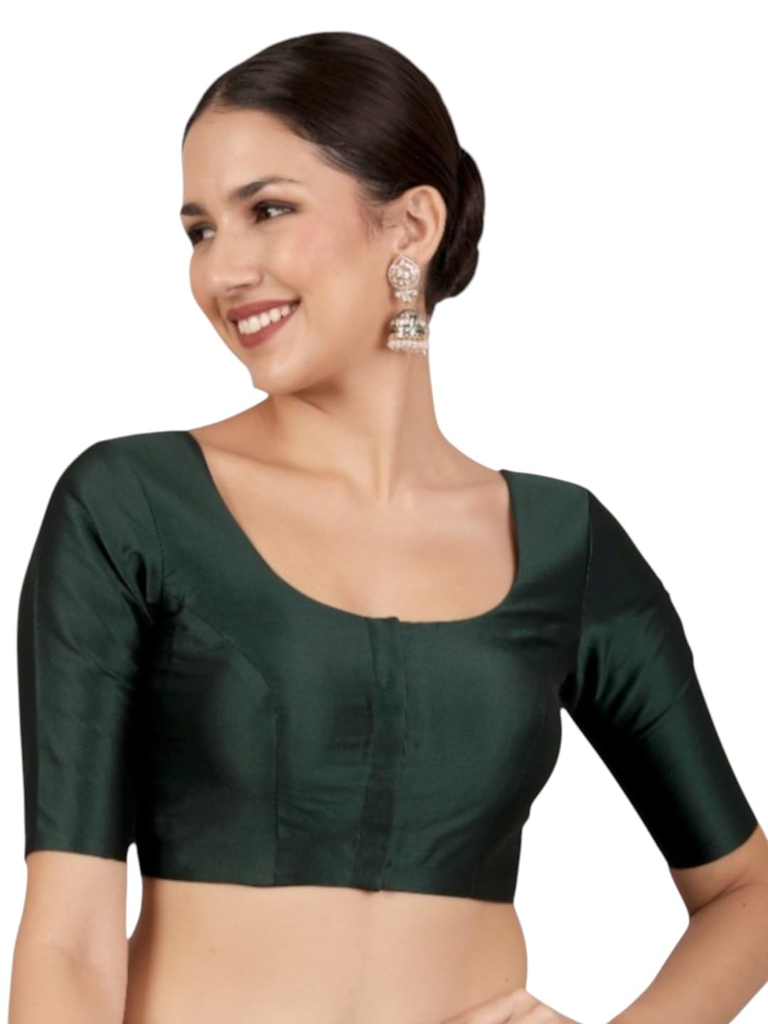neckbook Women's Silk Half Sleeves Round Neck Princess Cut Padded Readymade Saree Blouse-picture-15
