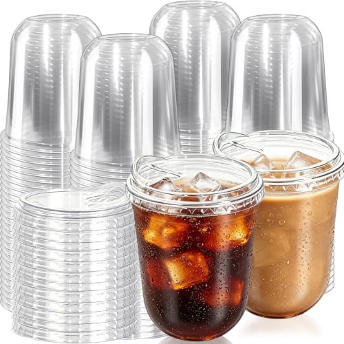 Image of 100 Sets 12 oz Clear Plastic Cups with Lids | Disposable Iced Coffee Cups with Sip Lids,Sturdy Plastic Smoothie Cups for Cold Drinks,Juice,Milkshake
