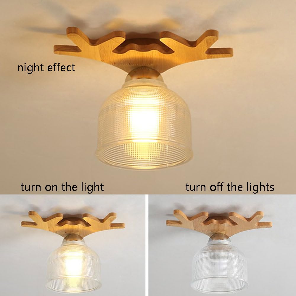 Japońska lampa sufitowa ganek ze szklanym kloszem, półwpuszczana lampa sufitowa drewniana oprawa łatwa w instalacji żyrandol dekoracja korytarza dekoracja domu