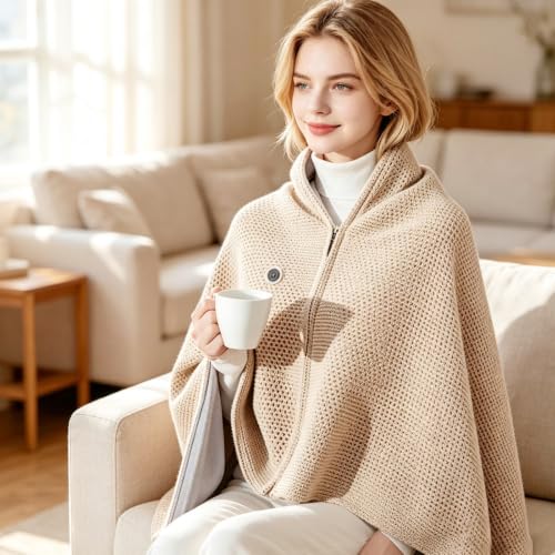 USB Heated Shawl Wrap for Women, Wearable Blanket 3 Heat Settings, Grey - image 2